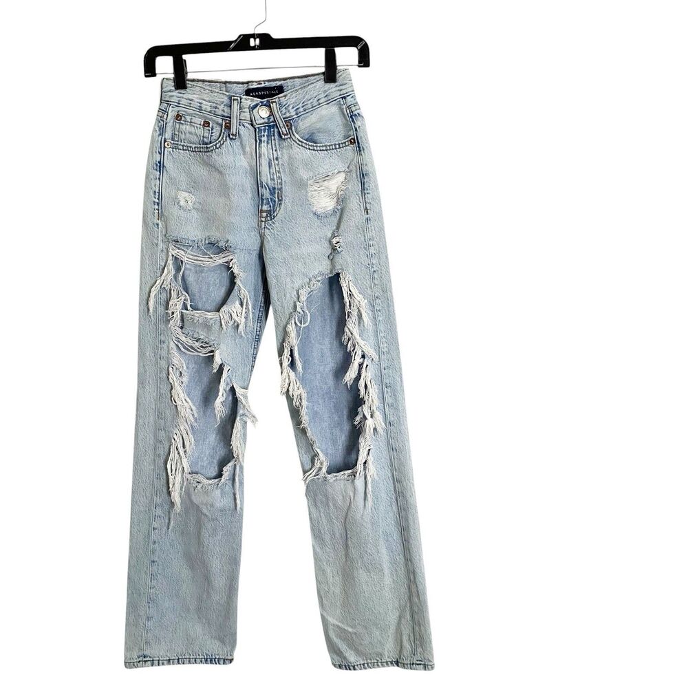 Aeropostale 90's Baggy Jeans Womens 000 Distressed Grunge High Rise Straight Leg